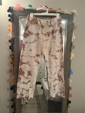 Rebecca Minkoff Cream & Brown Tie-Dye Drawstring Sweatpants